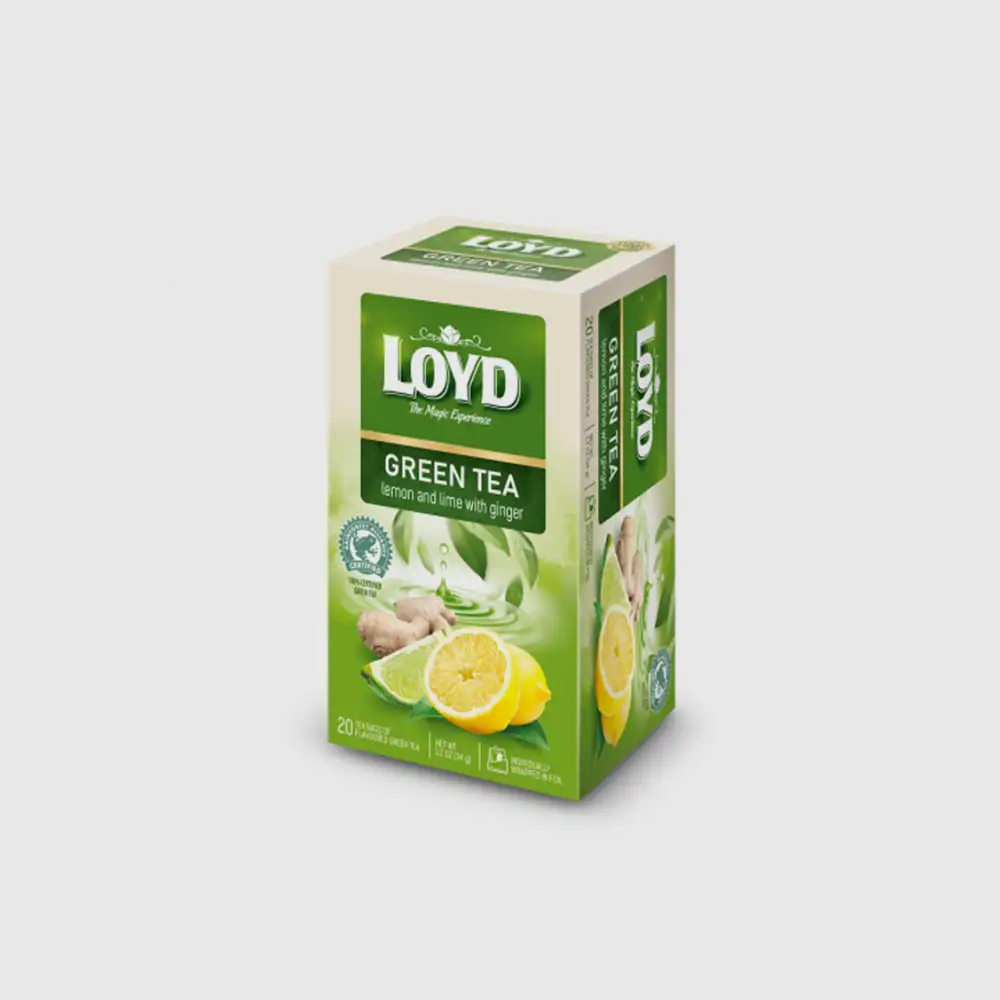 Herbata LOYD GREEN TEA LEMON AND LIME WITH GINGER 20 torebek
